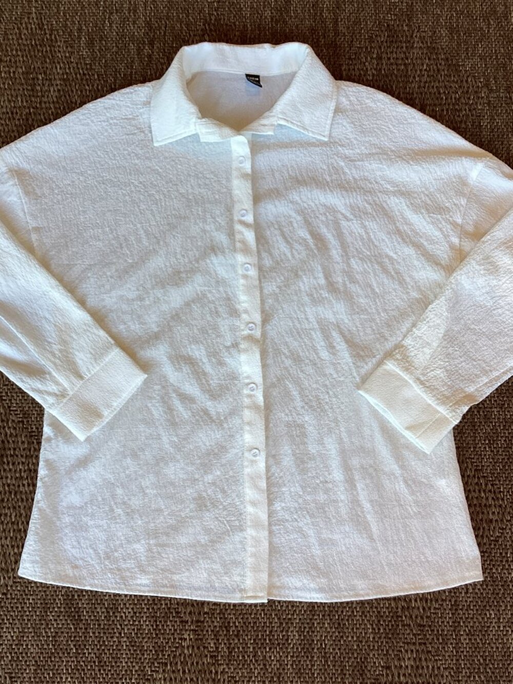 Shein White Textured Long-Sleeve Button-up Shirt - sz 6